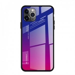 OEM Apple iPhone 11 Pro Max Θήκη με Πλαίσιο Σιλικόνης και Όψη Γυαλιού Tempered Glass - Green - Pink / Purple