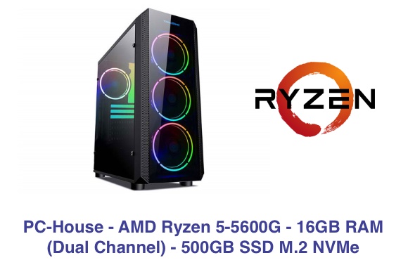  Pc house - AMD Ryzen 5-5600G - 16GB RAM (Dual Channel) - 500GB SSD Μ.2 NVMe